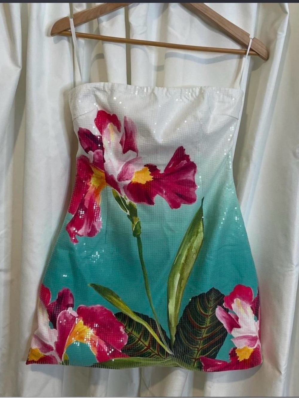 Floral Ombre Mini Dress with Pink Bloom Detail